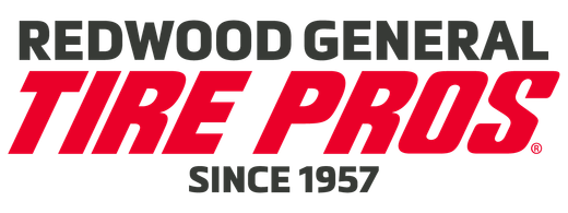 Redwood General Tire Pros logo: Red "G" shape, black text, "Since 1957."